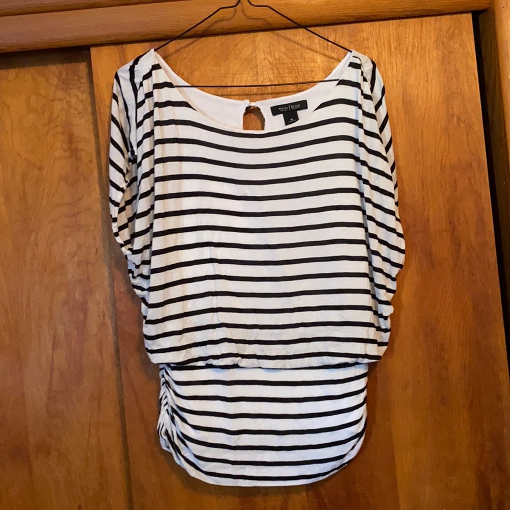 Black and white striped loose fitting shirt